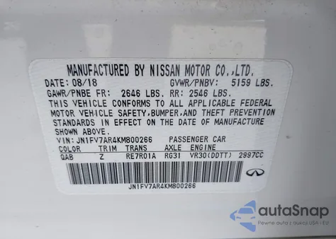 2019 Infiniti Q50 3.0T Red Sport 400 из США, поврежденный, VIN JN1FV7AR4KM800266